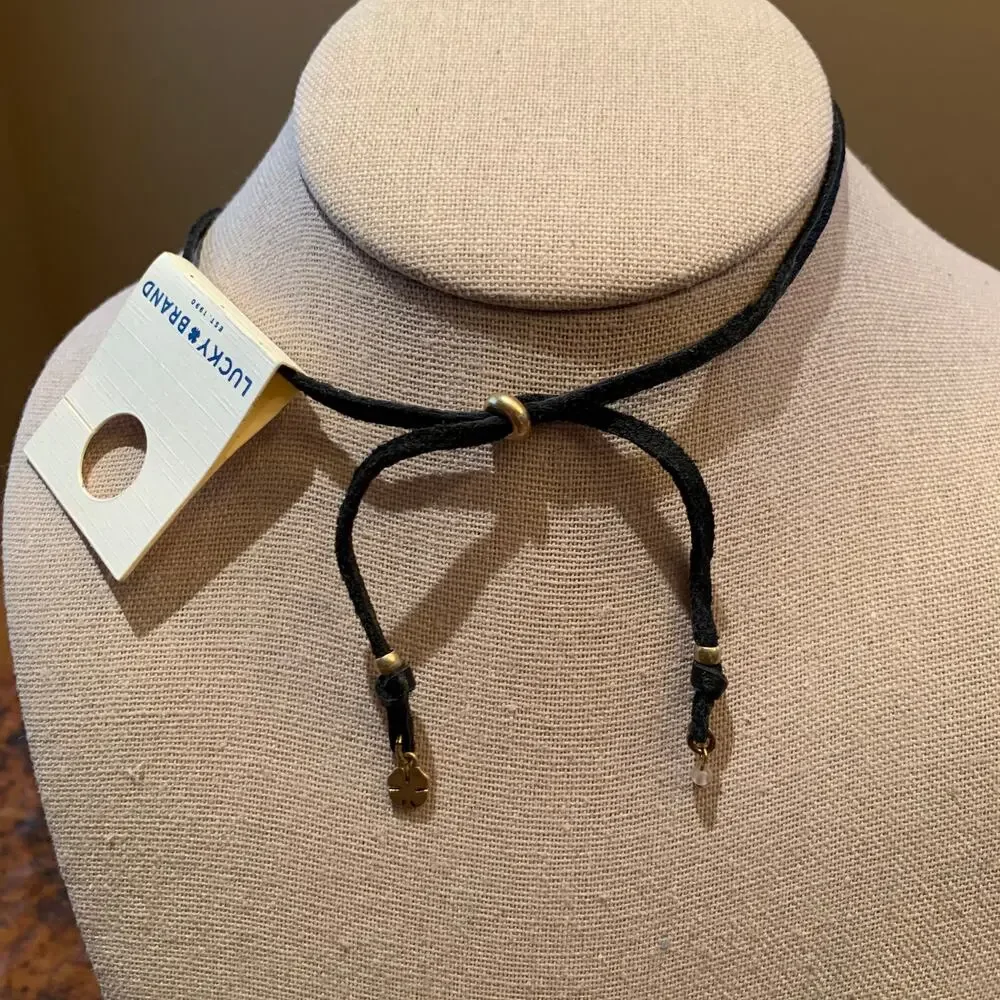 NWT Lucky Brand Pave Leather Arch Silver Boho Pendant Necklace